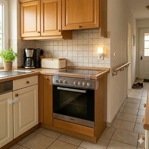 Küche und Wohnung sicher gestalten bei Demenz Küche mit Herdsicherung, Kindersicherung am Schrank und Nachtlicht – Wohnung sicher machen bei Demenz